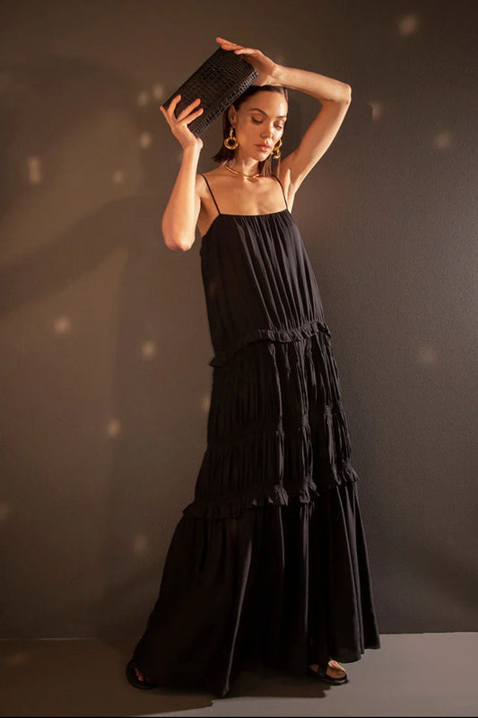 Flounce Maxi Dress in Black by Touché