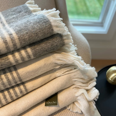 Cogua Grey Blanket with Natural Stripes