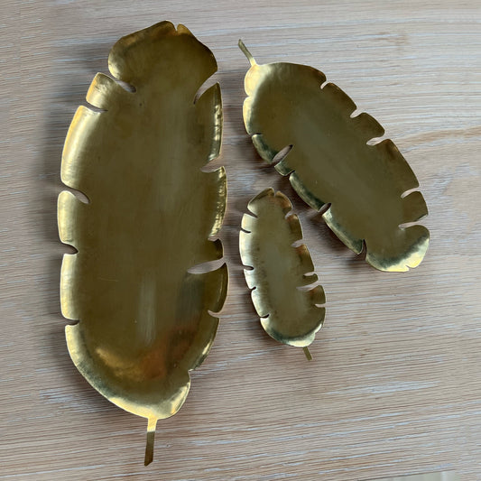 Palm Leaf Hammered Bronze Trays - Set of 3